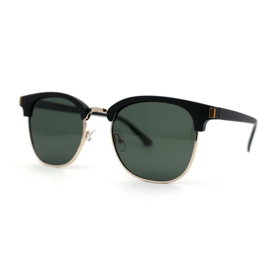 Mens Polarized Lens Half Horn Rim Hipster Sunglasses Gold Matte Black Green