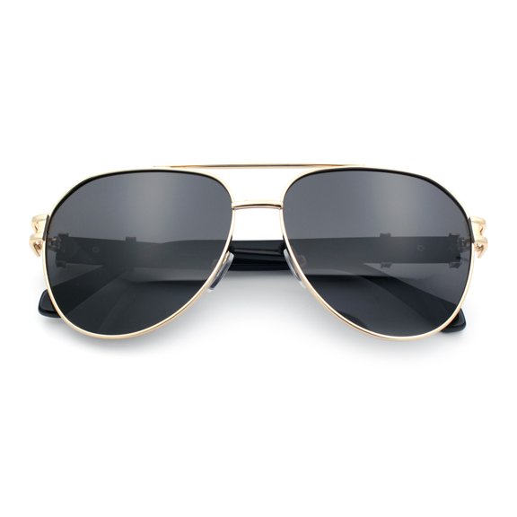 Mens Polarized Luxury Metal Tear Drop Shape Officer Double Bridge Sunglasses Gold - Black