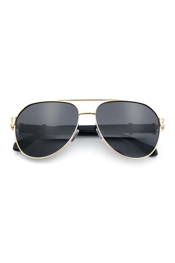 Mens Polarized Luxury Metal Tear Drop Shape Officer Double Bridge Sunglasses Gold - Black