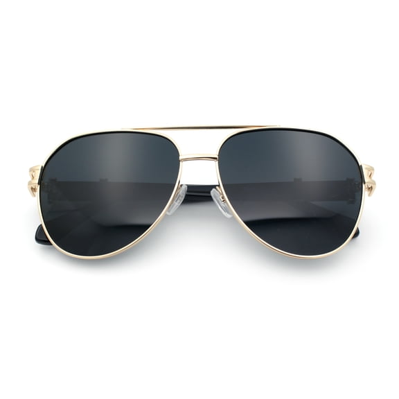 Mens Polarized Luxury Metal Tear Drop Shape Officer Double Bridge Sunglasses Gold - Green