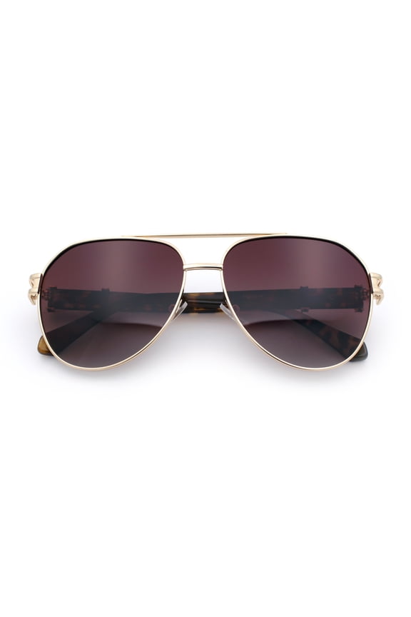 Mens Polarized Luxury Metal Tear Drop Shape Officer Double Bridge Sunglasses Gold Tortoise - Brown