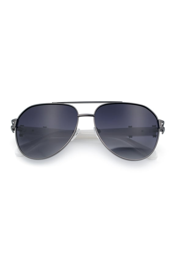 Mens Polarized Luxury Metal Tear Drop Shape Officer Double Bridge Sunglasses Gunmetal White - Smoke