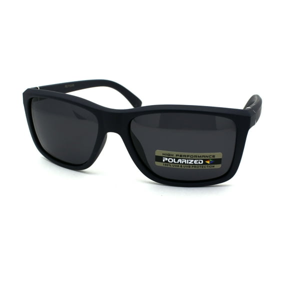 Mens Polarized Mod Minimal Rectangular Sport Plastic Sunglasses Matte Navy Black