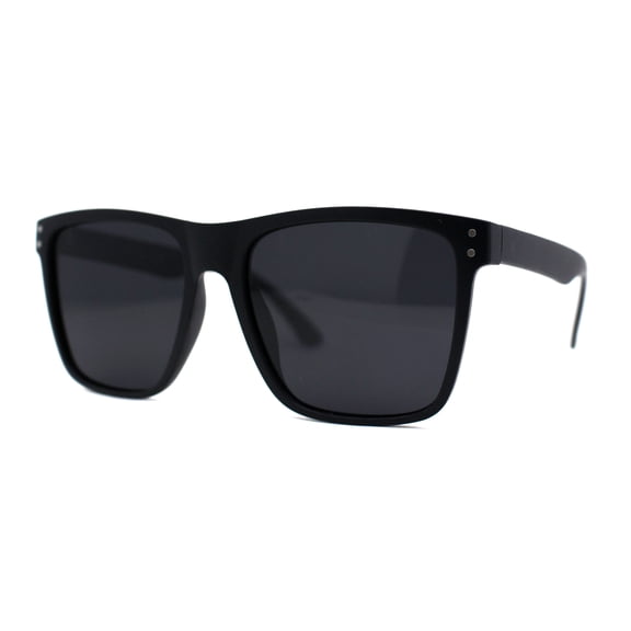 Mens Polarized Oversize Sport Horn Rim Rectangular Sunglasses Matte Black Solid Black