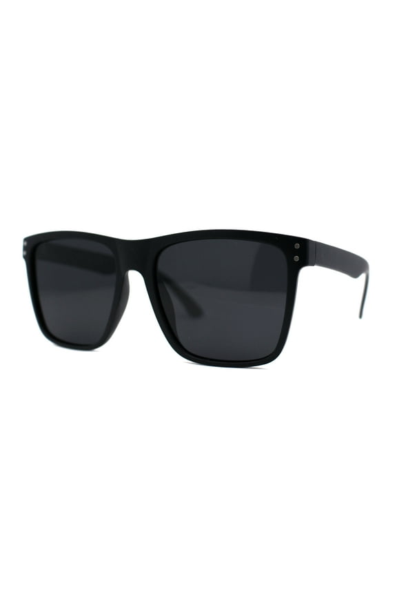 Mens Polarized Oversize Sport Horn Rim Rectangular Sunglasses Matte Black Solid Black