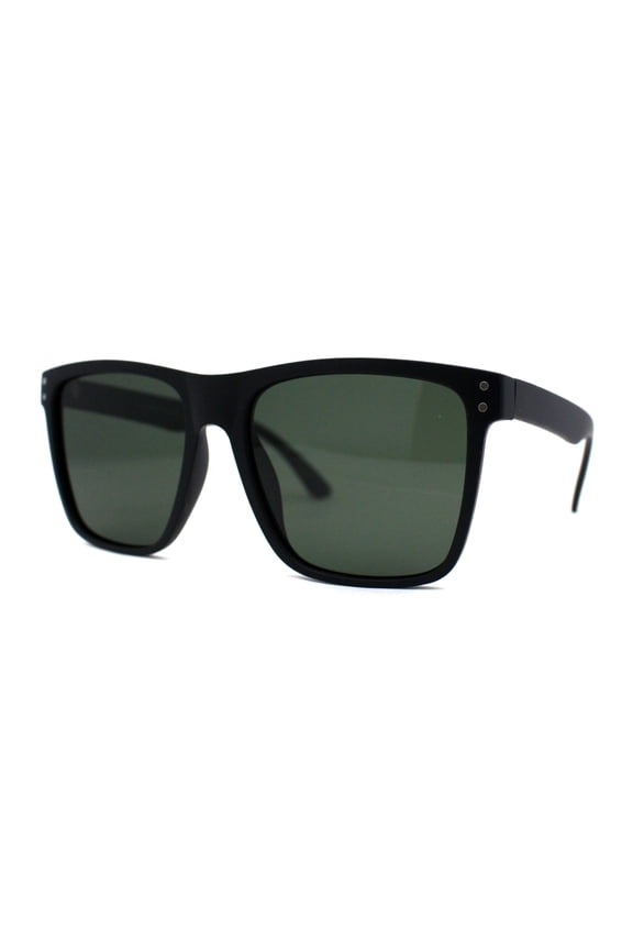 Mens Polarized Oversize Sport Horn Rim Rectangular Sunglasses Matte Black Solid Green