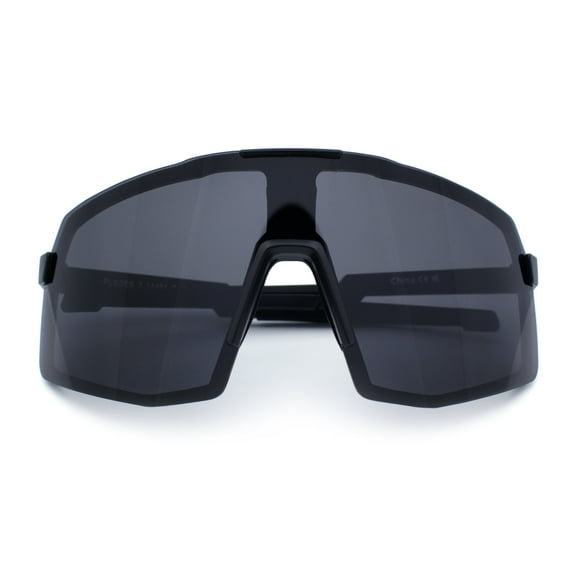 Mens Polarized Oversized Large Shield Monoblock Plastic Sport Sunglasses All Black