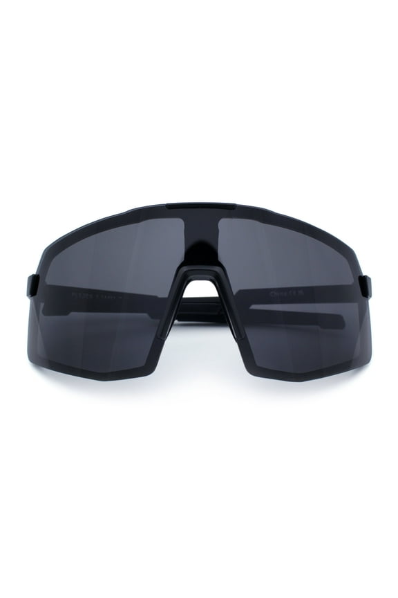 Mens Polarized Oversized Large Shield Monoblock Plastic Sport Sunglasses All Black