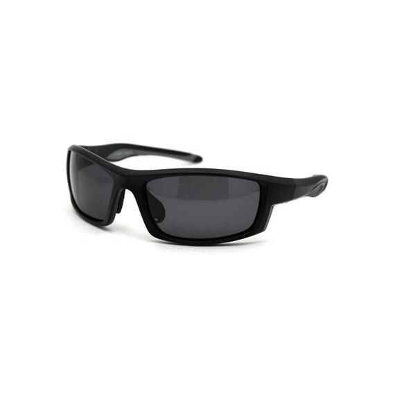 Mens Polarized Plastic Rim Warp Sport Sunglasses Matte Black Black