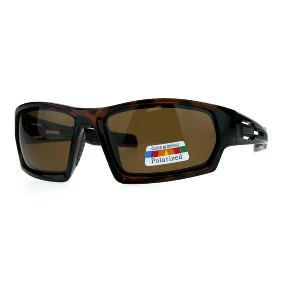 Mens Polarized Rectangular Warp Biker Plastic Sport Sunglasses Tortoise Brown