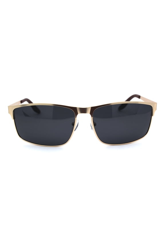 Mens Polarized Spring Hinge Rectangular Metal Rim Dress Sunglasses Gold Black
