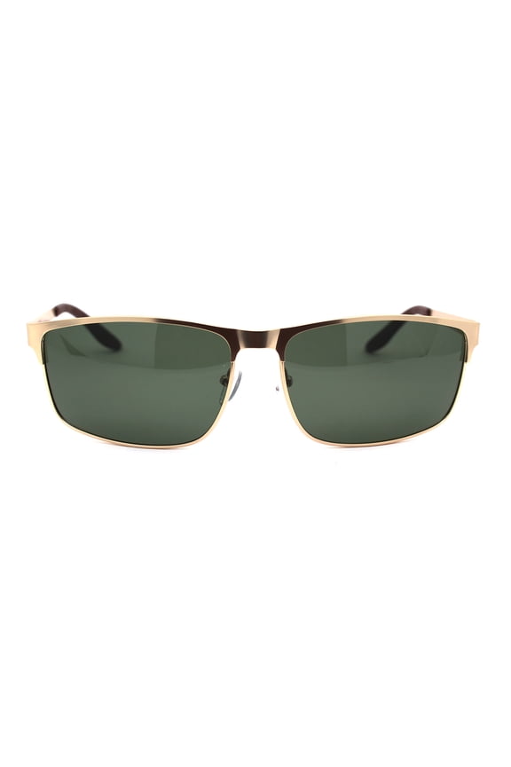 Mens Polarized Spring Hinge Rectangular Metal Rim Dress Sunglasses Gold Green