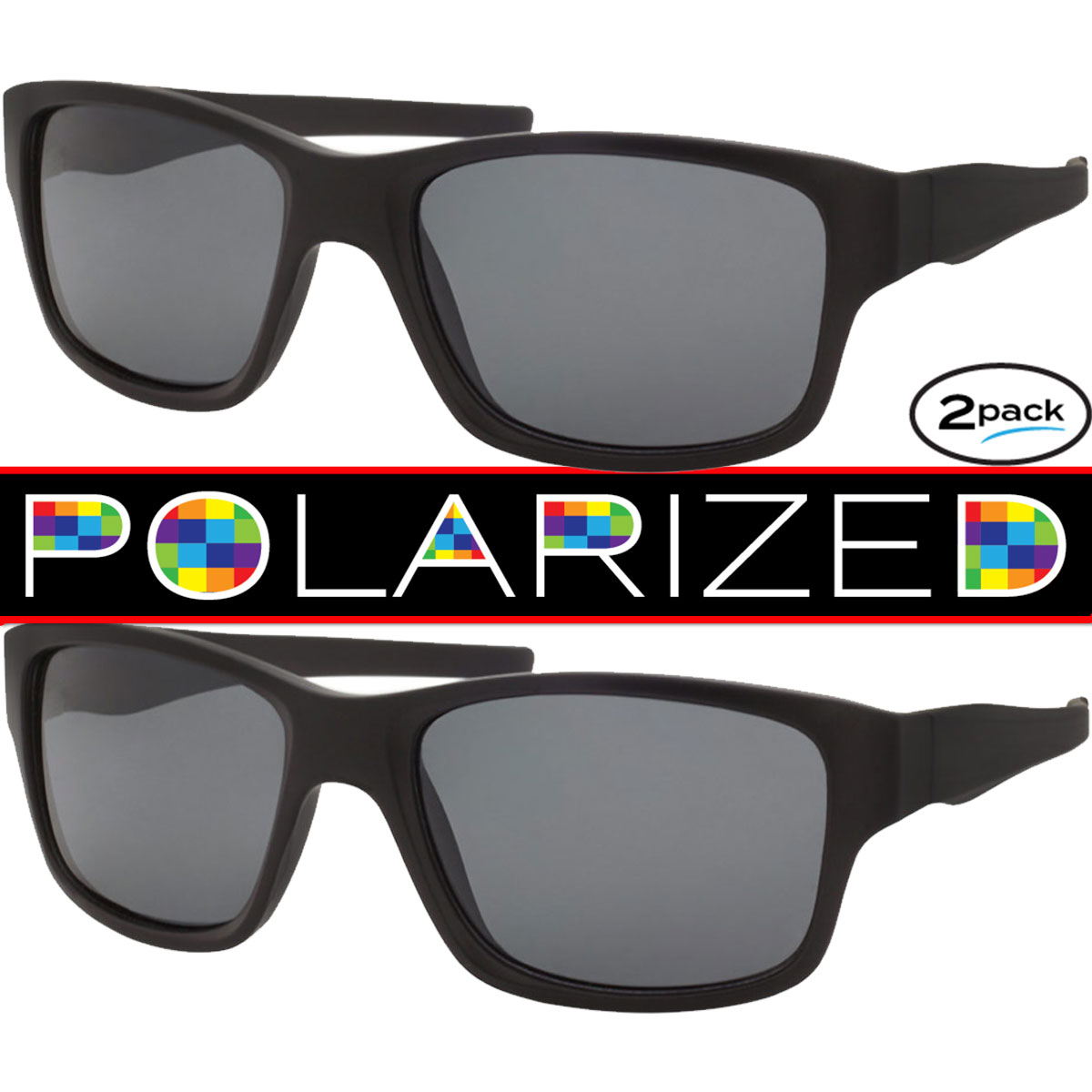 Mens Polarized Sunglasses 2 Pack All Black Sport Wrap Sunglass Style - image 1 of 5
