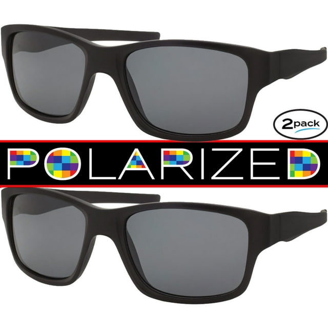 Mens Polarized Sunglasses 2 Pack All Black Sport Wrap Sunglass Style