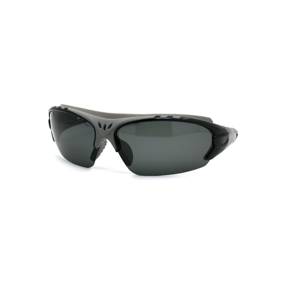 Mens Polarized Top Windbreak Rubber Gasket Warp Sport Sunglasses Grey Black