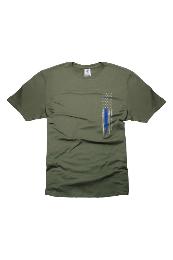 Mens Police Pocket Flag T-shirt Police Shirts Police Patriotic Tee Shirt For Him Men Dad Husband (Medium Military Green)