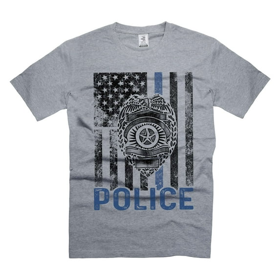 Mens Police T-shirt Police Badge Shirt Police Patriotic Shirts Police Gifts Police Officer Gifts (Large Grey)