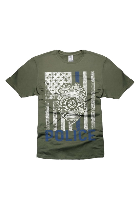 Mens Police T-shirt Police Badge Shirt Police Patriotic Shirts Police Gifts Police Officer Gifts (Large Military Green)