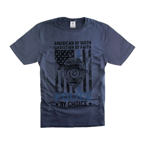 Mens Police T-shirt Police Patriotic Tee Shirts Christian Faith Police T-Shirt American By Birth Tee (4X-Large Navy Blue)