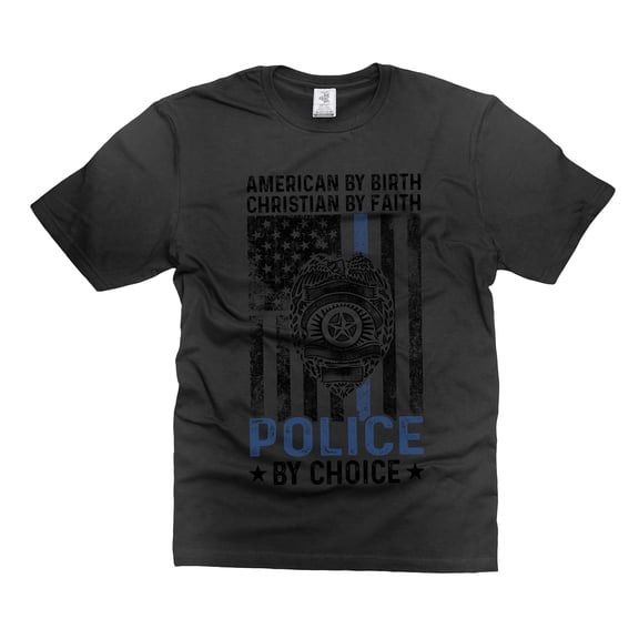 Mens Police T-shirt Police Patriotic Tee Shirts Christian Faith Police T-Shirt American By Birth Tee (Large Black)