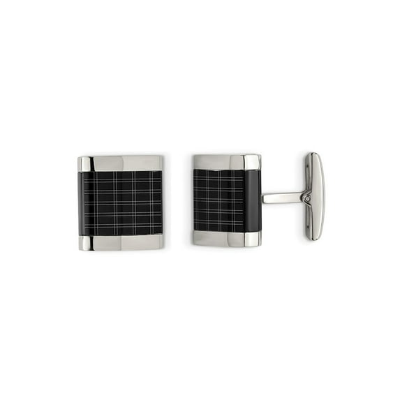 Mens Polished Laser Design Square Grid Cufflinks in Stainless Steel