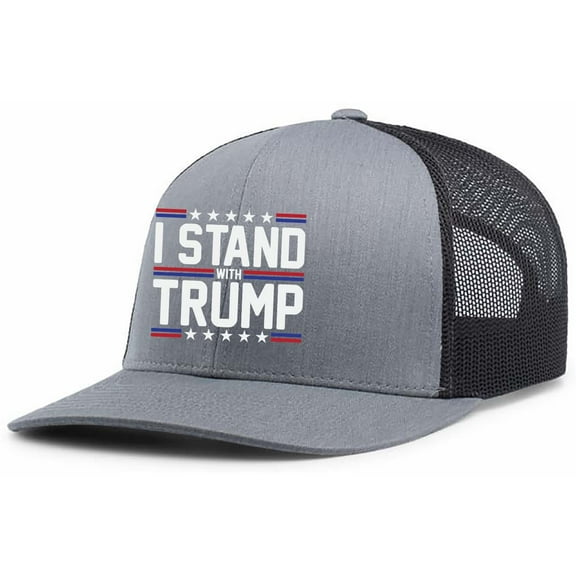 Mens Political Hat Patriotic I Stand With Trump Mesh Back Trucker Hat Baseball Cap-Heather Grey/Black