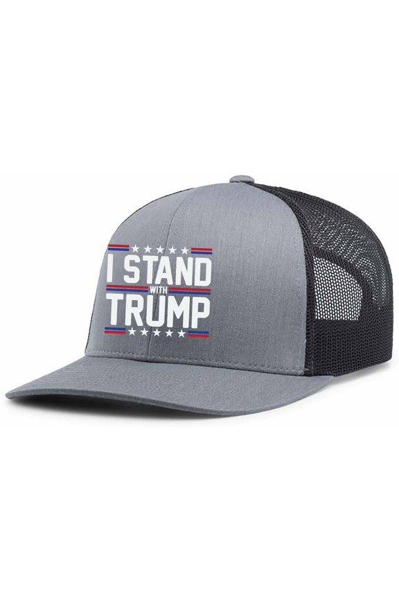 Mens Political Hat Patriotic I Stand With Trump Mesh Back Trucker Hat Baseball Cap-Heather Grey/Black