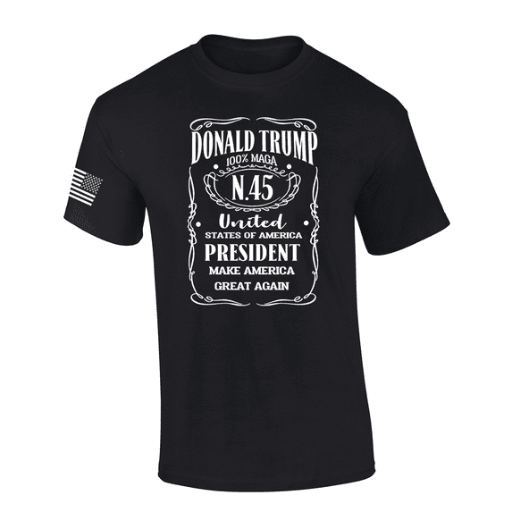 Mens Political Republican Trump Whiskey Label 100% MAGA Funny Mens Short Sleeve T-Shirt-Black-3X-Large