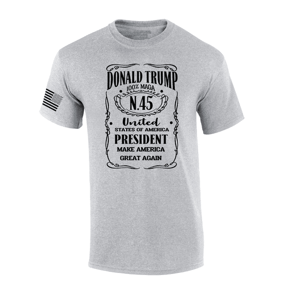 Mens Political Republican Trump Whiskey Label 100% MAGA Funny Mens Short Sleeve T-Shirt-Sport Grey-Large