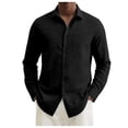 thumbnail image 1 of Mens Polo Breathable Blend Button Down Lightweight Long Sleeve Beach Tops,Black,L, 1 of 3