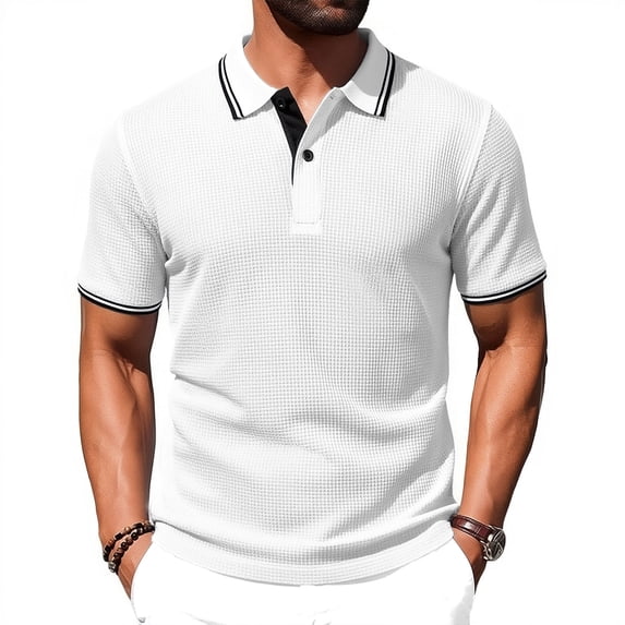 Mens Polo Casual Shirts Short Sleeve Waffle Knit Polo Shirts for Men Vintage Golf T Shirts Summer Beach Daily Wear