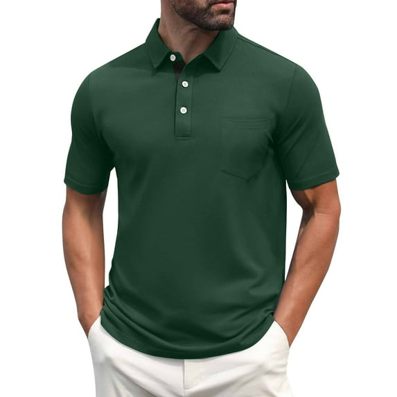 Mens Polo Golf Shirts with Pocket Cooling Performance Moisture Wicking Polo Shirts Dark Green XXXL