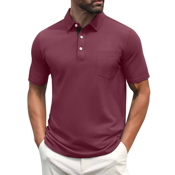 Mens Polo Golf Shirts with Pocket Cooling Performance Moisture Wicking Polo Shirts Wine XXXXL