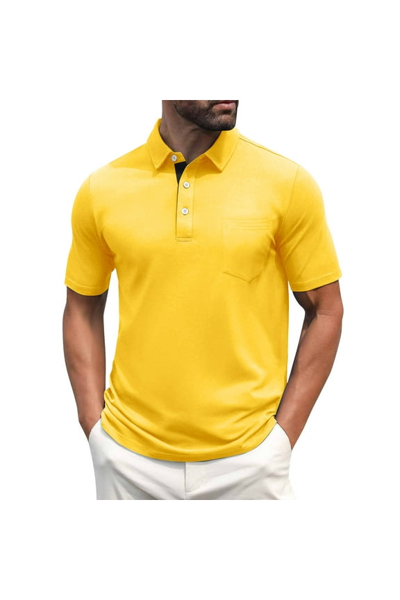 Men's Polo Shirts Short Sleeve Casual Shirts with Pocket Yellow XXL