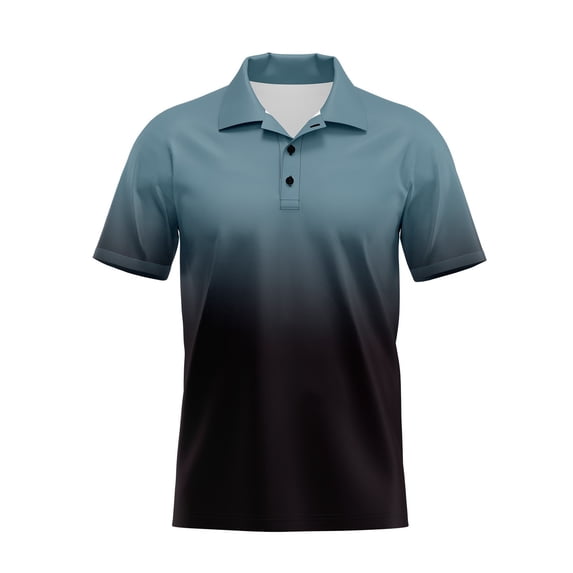 Mens Polo Gradient Color Lapel Short Sleeved Top Loose Large Size Casual Sports Golf Shirts Light Blue M