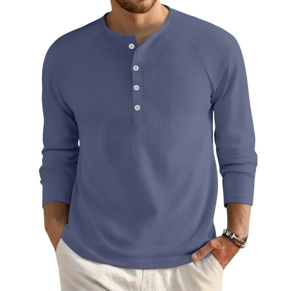 Mens Polo Long Sleeve Shirt Classic Button Basic Solid Color Designed Collared Polo Shirt Fashion Casual Shirts