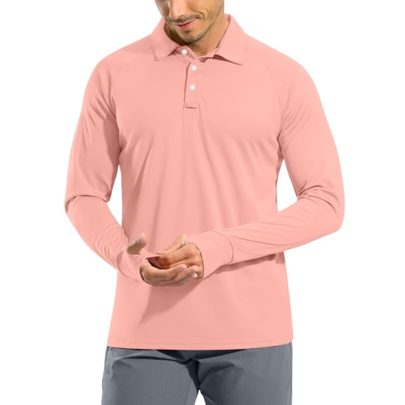 Mens Polo Long Sleeve Shirt Classic Button Basic Solid Color Designed Collared Polo Shirt Fashion Casual Shirts
