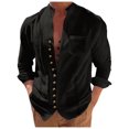 thumbnail image 1 of Mens Polo Long Sleeve Solid Button Down Mens Summer Tops,Black,XL, 1 of 5