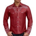 thumbnail image 1 of Mens Polo Ribbed Shirts Western Cowboy Long Sleeve Embroidered Slim Fit Button Down Cropped Mens Knit Polo,Red,2XL, 1 of 3