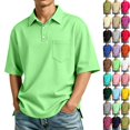 thumbnail image 1 of Mens Polo Shirt Business Casual Collared Short Sleeve Soft Top Relaxed Fit Office Shirt with Front Chest Pocket Light Green L, 1 of 9