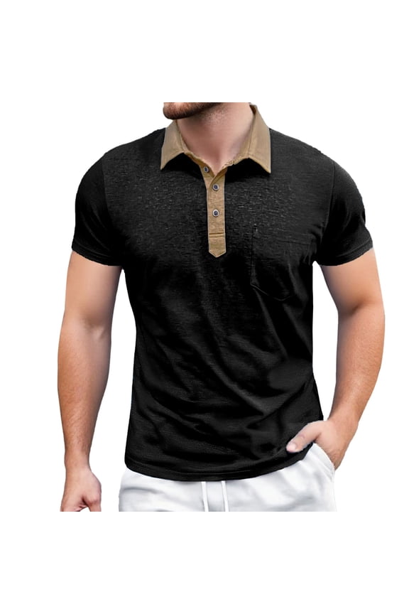 Mens Polo Shirt Business Smoothing Button Collared Short Sleeved Basic Top with Pocket Casual Comfortable Stretch Performance Mens Dress Shirts