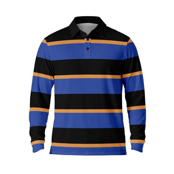 Mens Polo Shirt Button Down Striped Casual Collared Long Sleeve Tops Fall Loose Fit Comfy Breathable T Shirts for Man