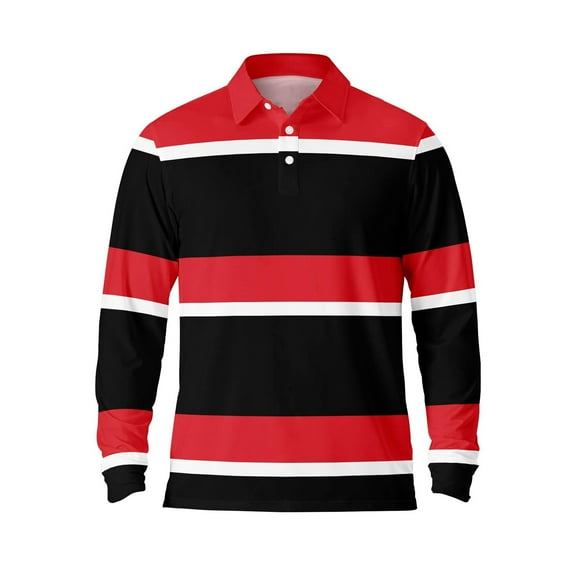 Mens Polo Shirt Button Down Striped Casual Collared Long Sleeve Tops Fall Loose Fit Comfy Breathable T Shirts for Man