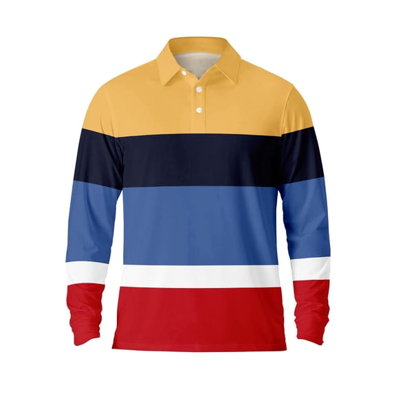 Mens Polo Shirt Casual Button Down Collared Breathable Long Sleeve Striped Tops Fall Loose Fit Comfy Mens T-Shirts