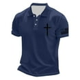 thumbnail image 1 of Mens Polo Shirt Casual Crucifix Printed Short Sleeve Button Up Collared Tops Summer Sport Breathable Mens T-Shirts Navy L, 1 of 3