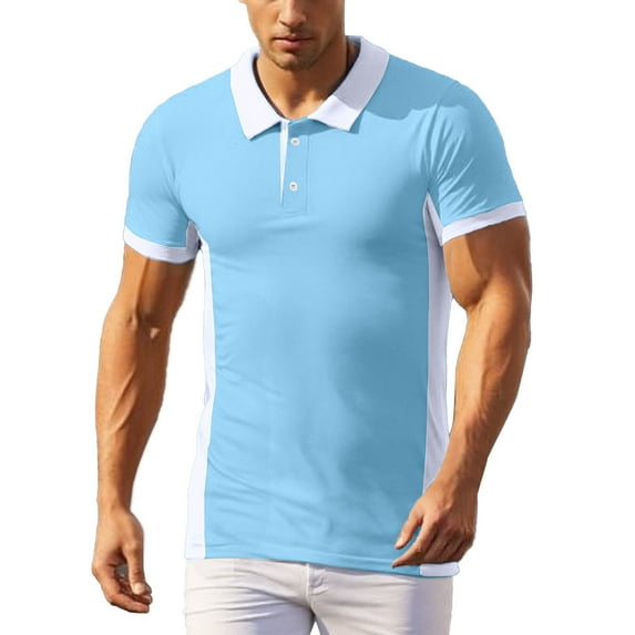 Mens Polo Shirt Color Block Summer Casual Short Sleeve Comfortable Top Button Collared Slim Fit Mens Shirts