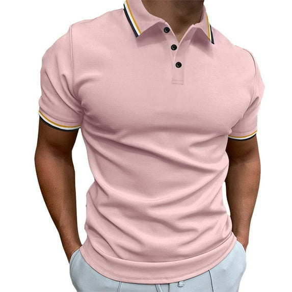 Mens Polo Shirt Fashion Solid Color Button Lapel Golf Top Summer Short Sleeve Casual Classic Work Shirt