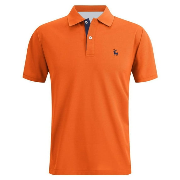 Mens Polo Shirt Golf Casual Slim Fit Short Sleeve Button Up Collared Tops Summer Moisture Wicking Performance Mens Shirts Orange XXXXXXL