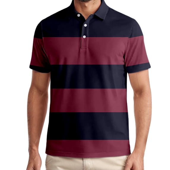 Mens Polo Shirt Golf Striped Button Up Collared Breathable Short Sleeved Top Performance Stretch Athletic Regular Mens Shirts