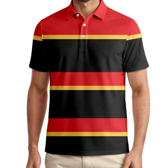 Mens Polo Shirt Golf Striped Button Up Collared Breathable Short Sleeved Top Performance Stretch Athletic Regular Mens T-Shirts